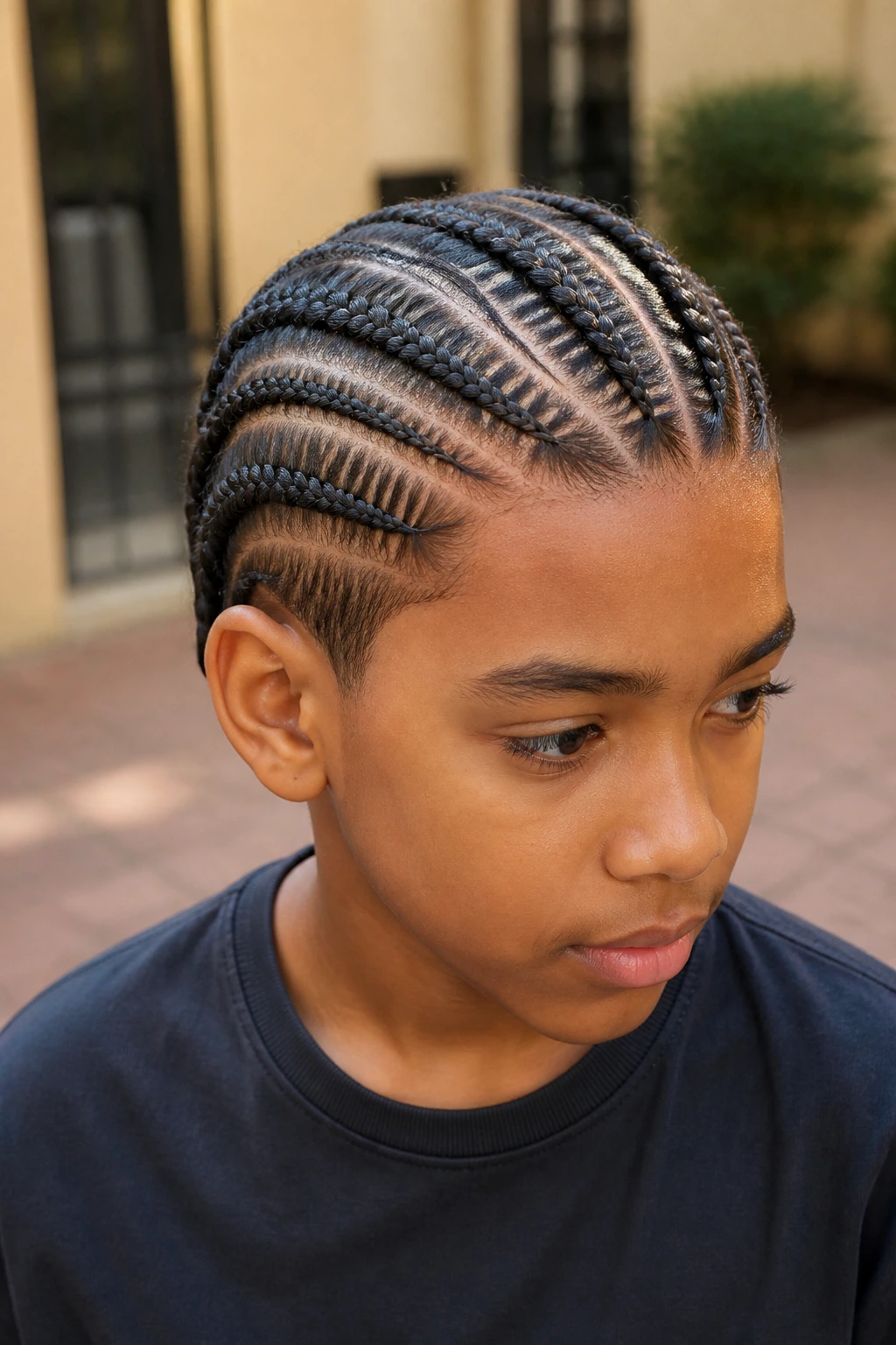 Mixed-width cornrows for balance on real boy