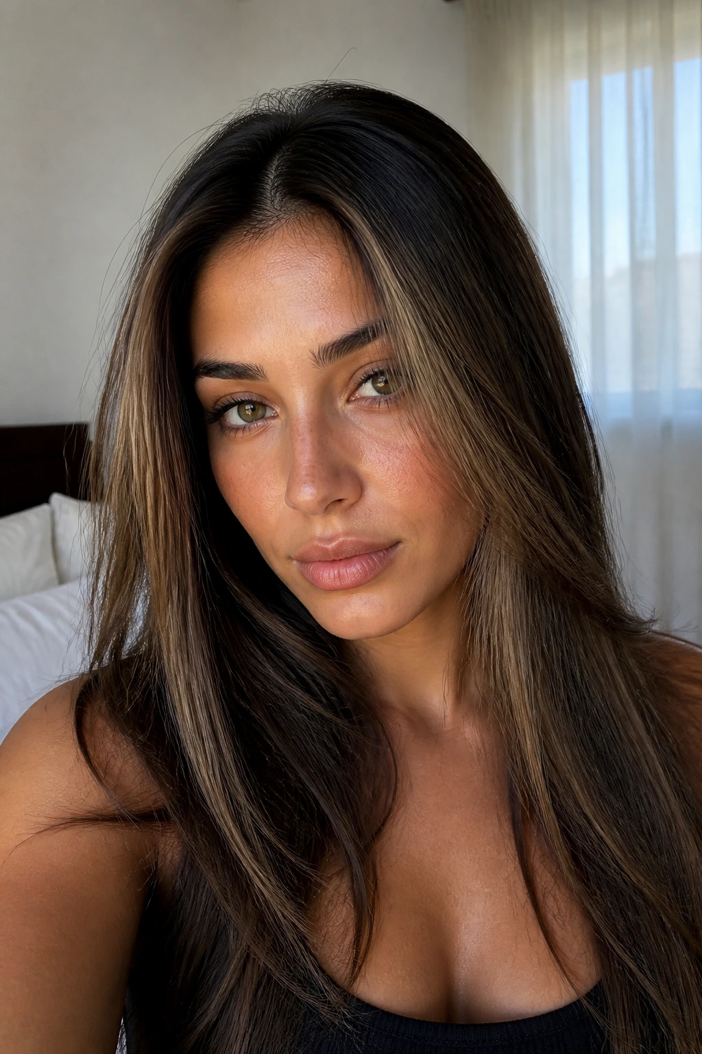 Close-up portrait showing Mocha Halo highlights around the face