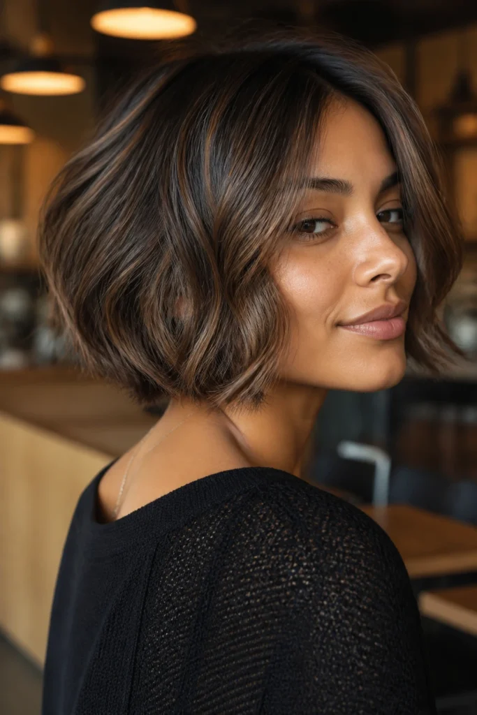 30 Dark Short Balayage for Medium Skin Tones