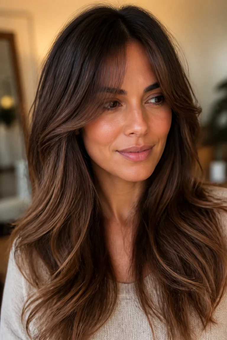 22 Brown Ombre for Medium Skin Tones with Curtain Bangs