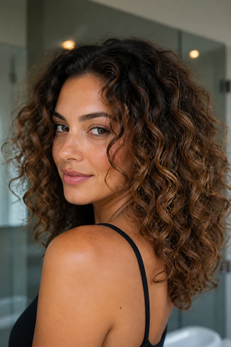 18 Caramel Brown Lowlights for Olive Skin with Curly Hair