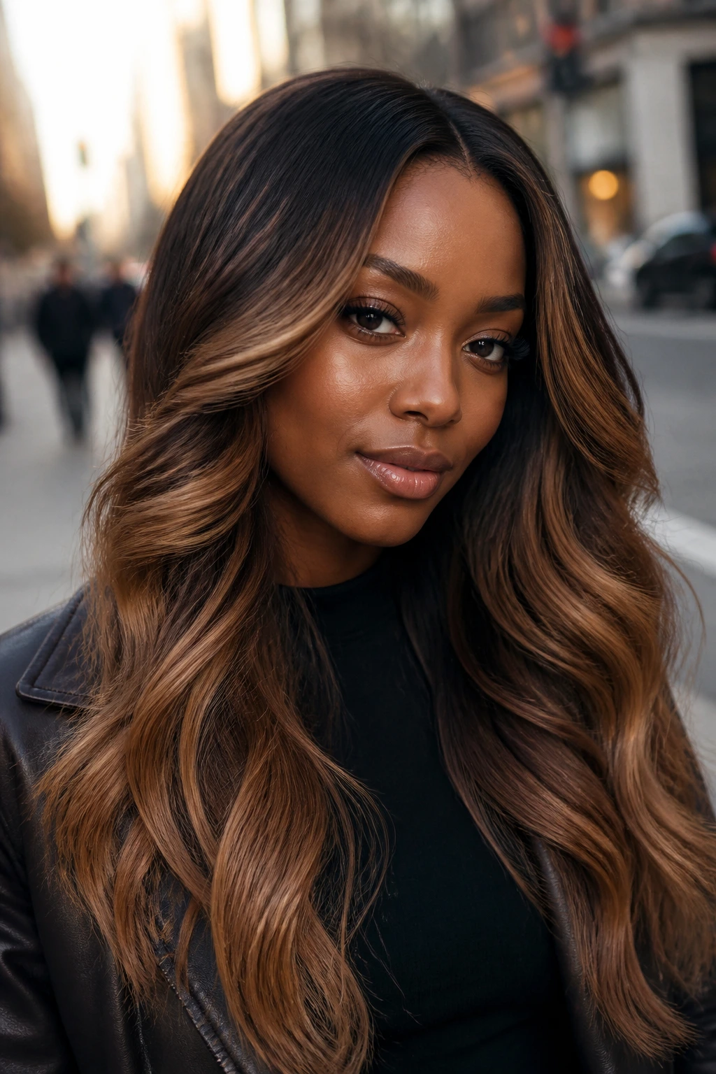 Mocha toffee color melt gradient in hair
