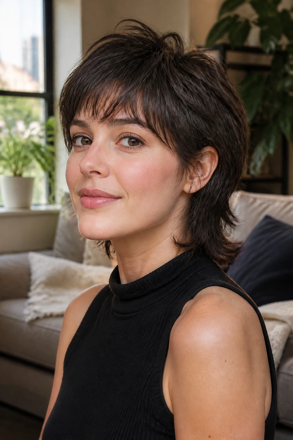 Portrait of a woman with a modern mullet lite and soft edges