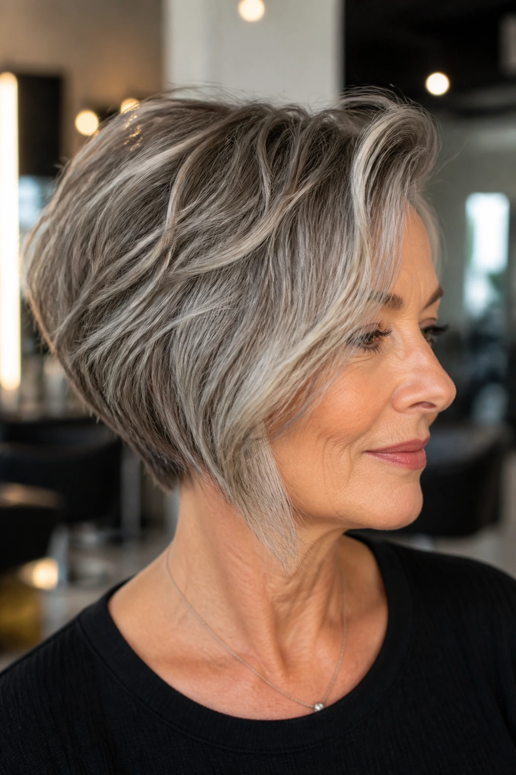 Portrait of a woman with modern wedge bob hairstyle