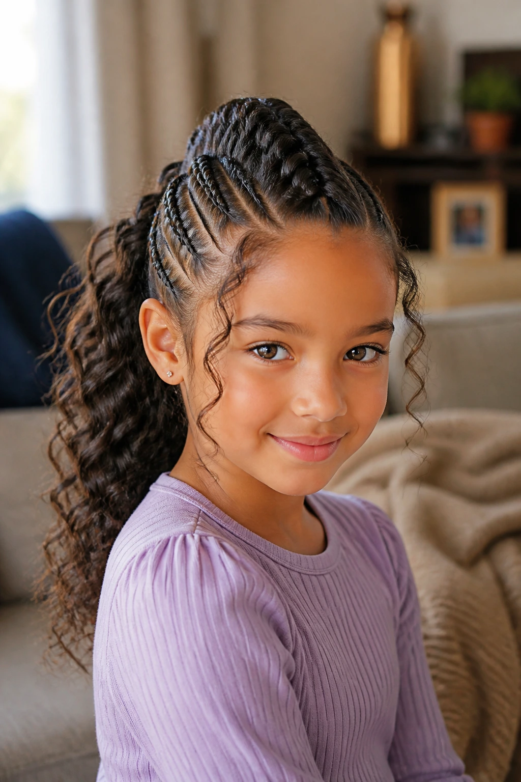 Portrait of a real girl wearing mohawk braids
