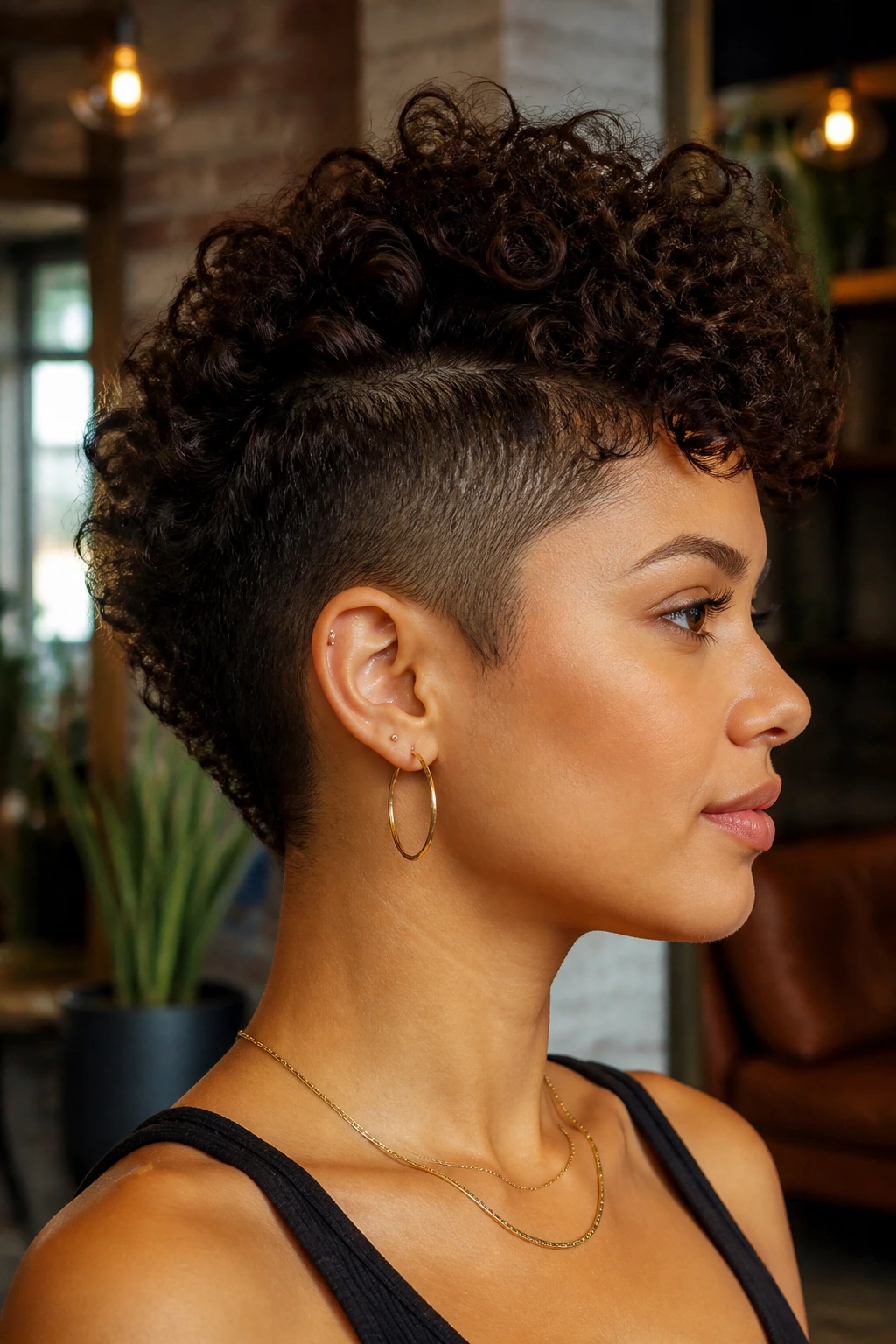 Portrait of a real person with Mohawk-Inspired Curly Cut