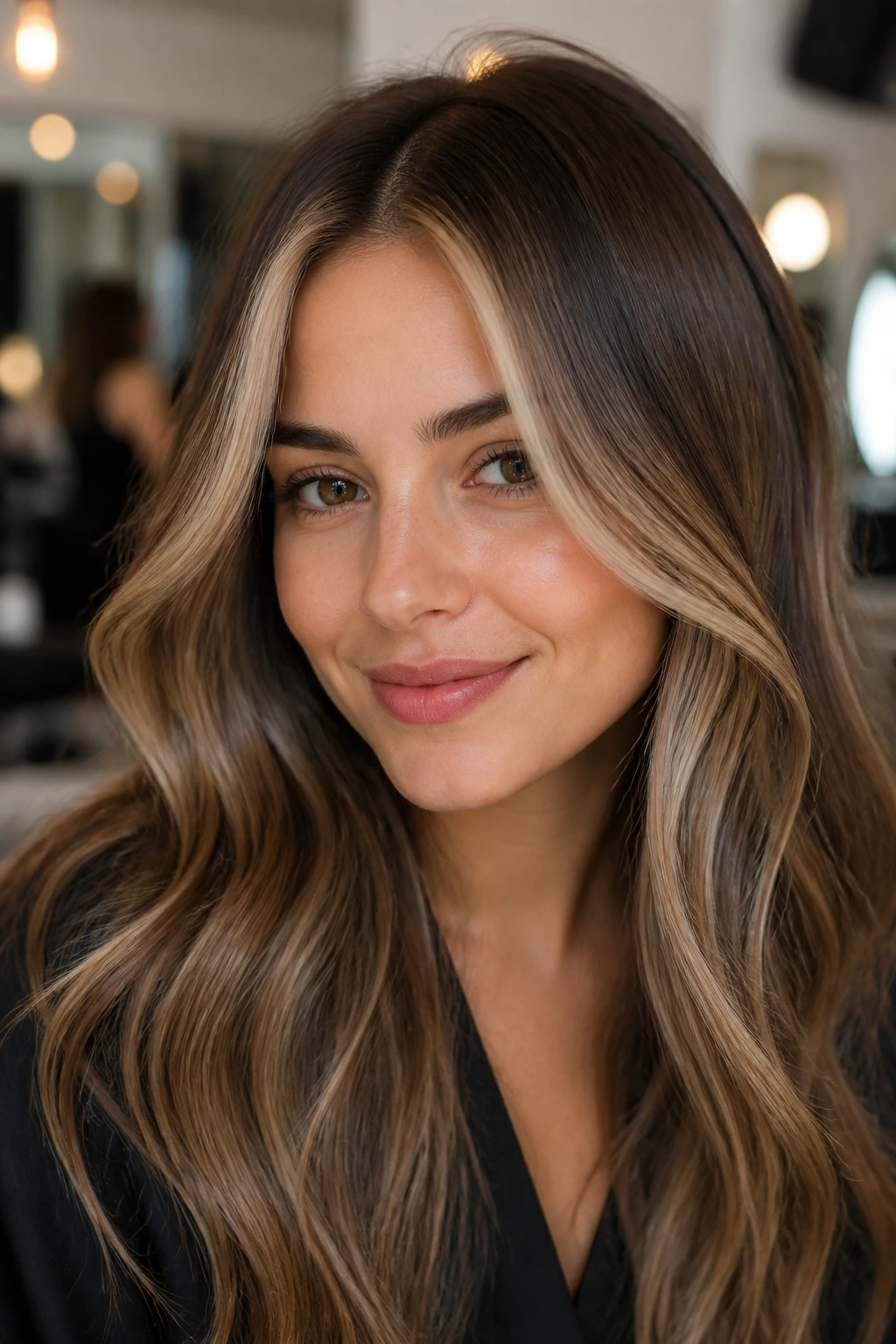 Front money piece with shadow root on real woman's long hair