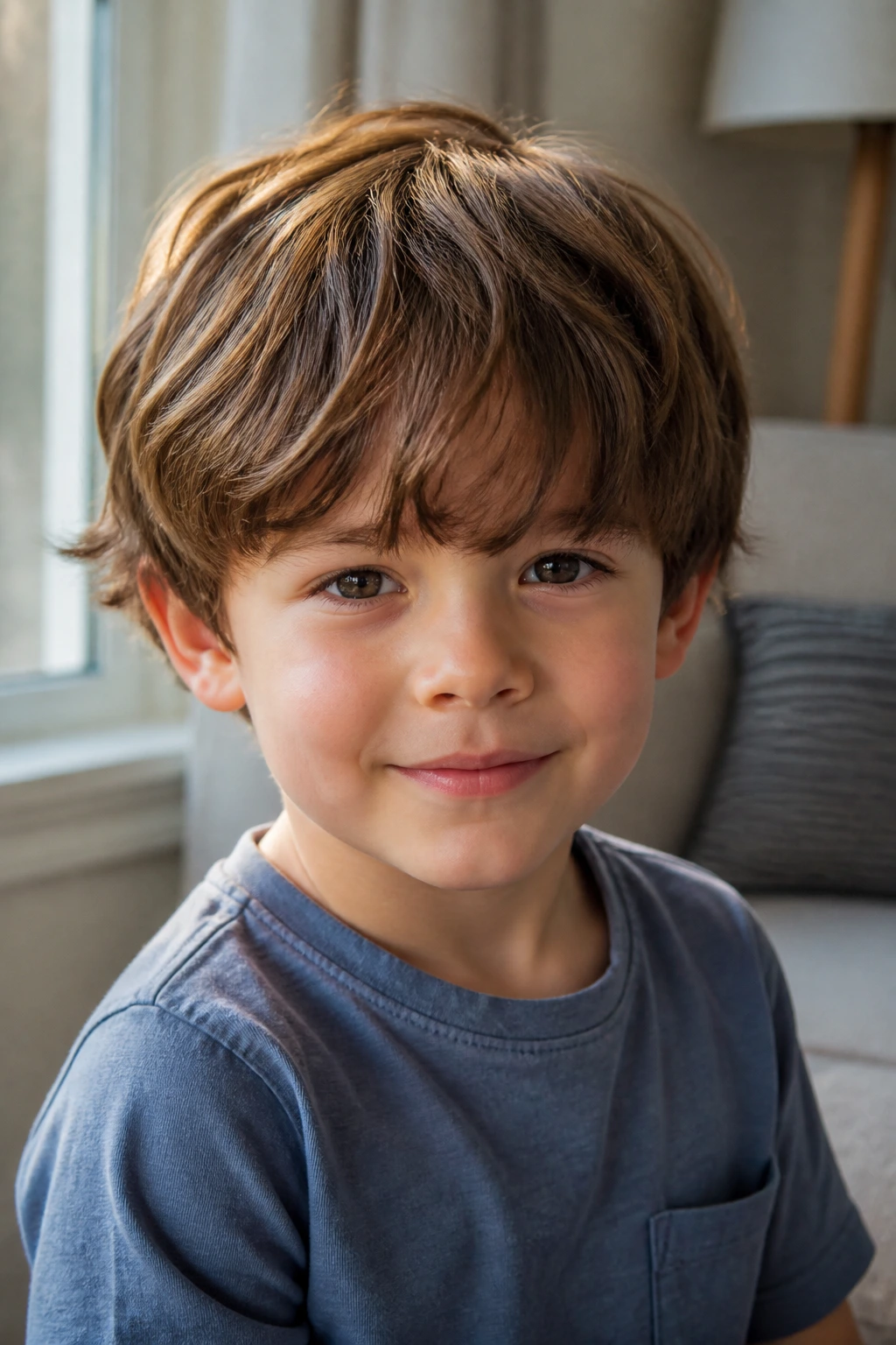 Five-year-old boy with shape-retained mop top