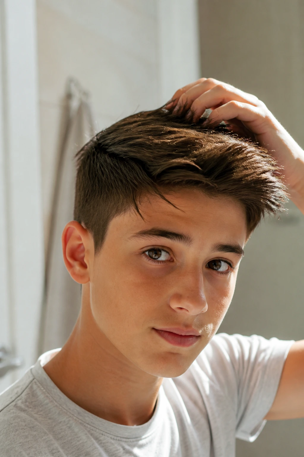 Morning-styled haircut on real boy with matte finish