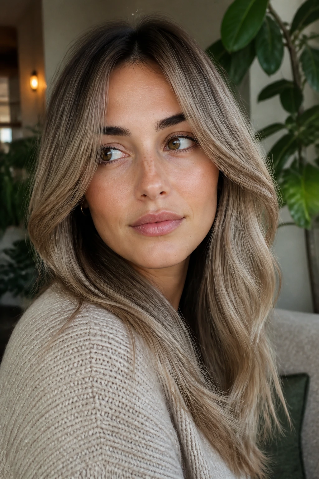Portrait of a person with mushroom blonde hair and soft lowlights