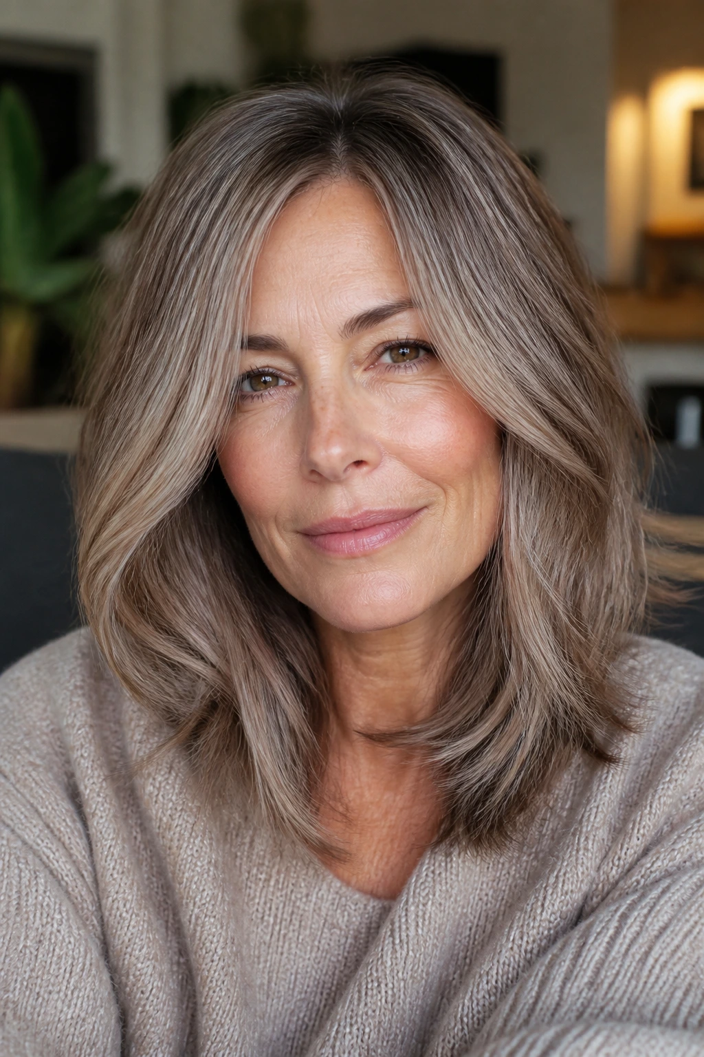 Portrait of a woman with mushroom blonde hair showing smoky tones