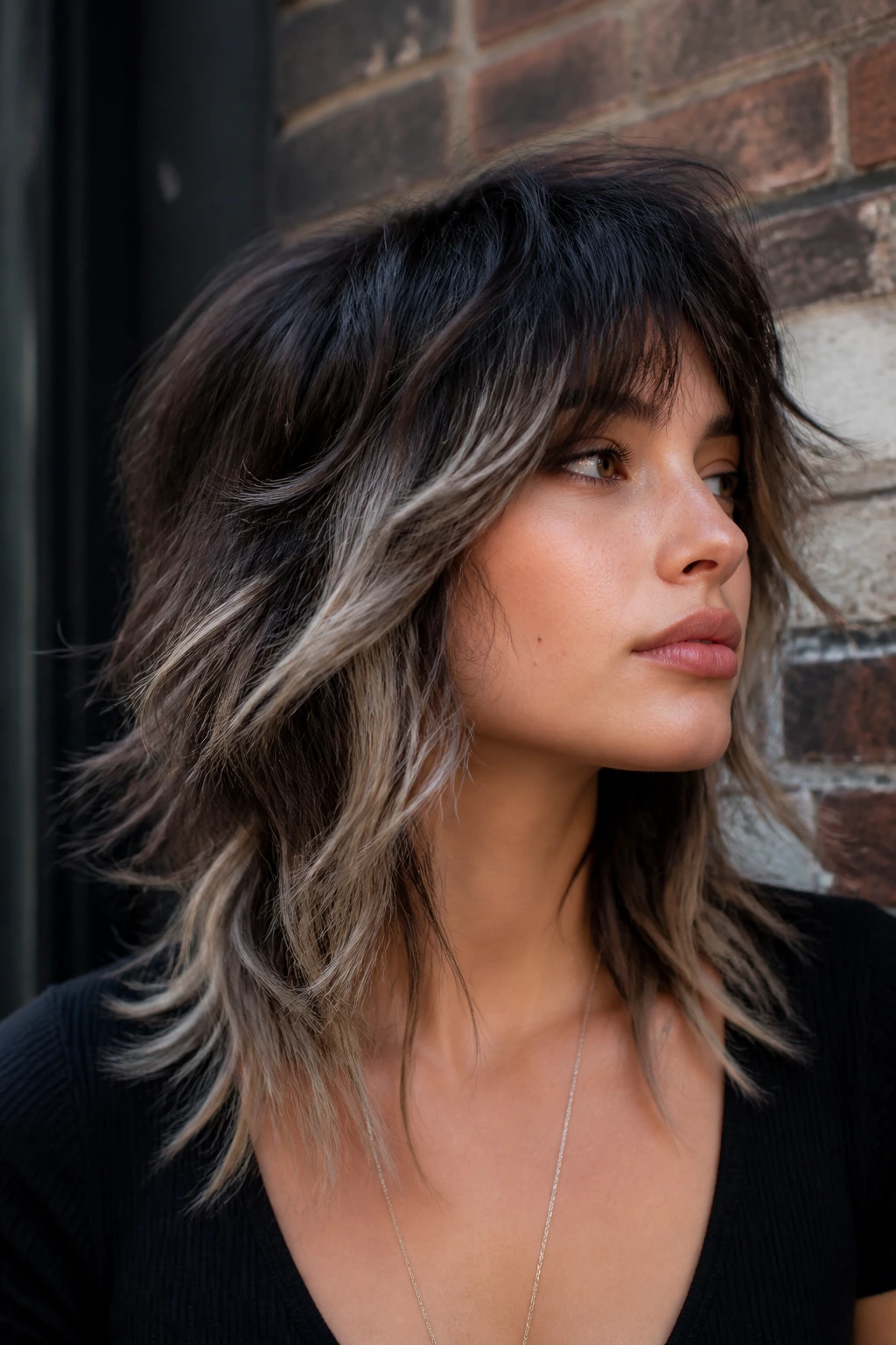 Close-up of textured shag with mushroom blonde panels