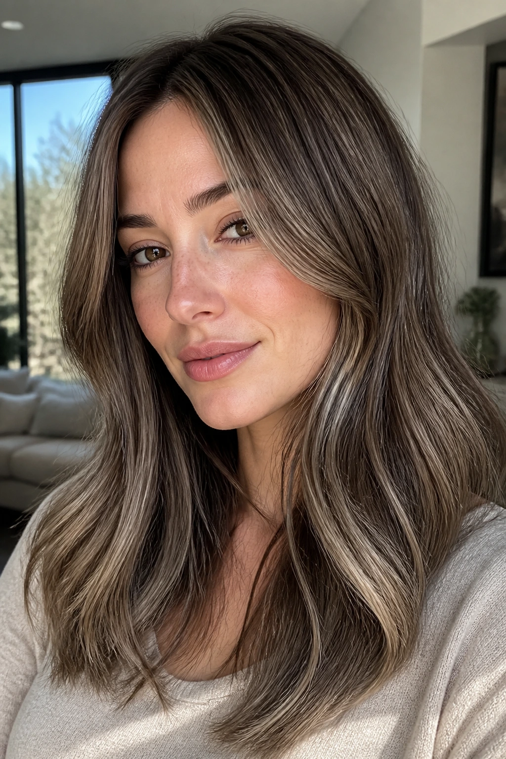 Portrait of a real woman with mushroom brown babylights