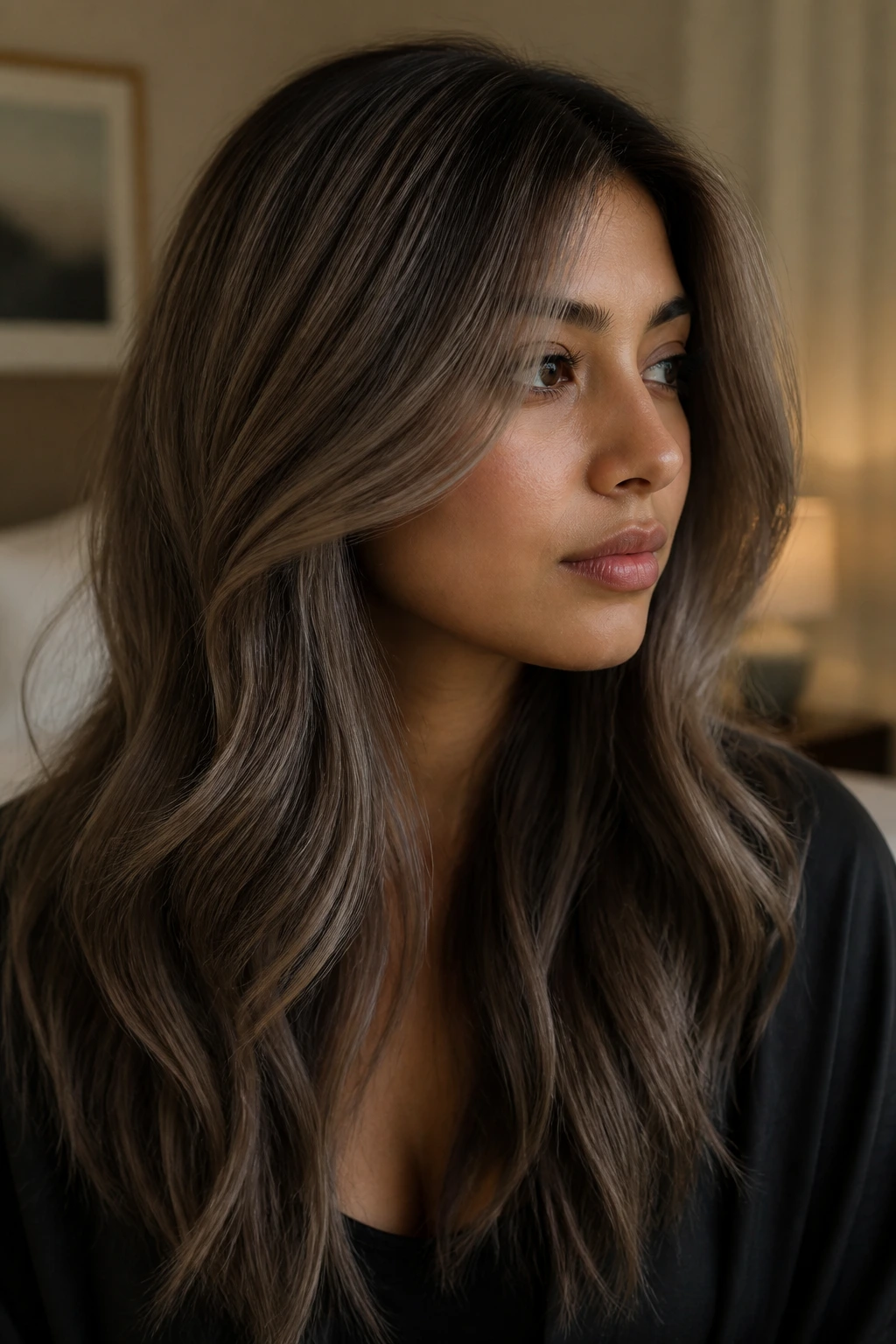Real person with mushroom brown hair and beige lowlights