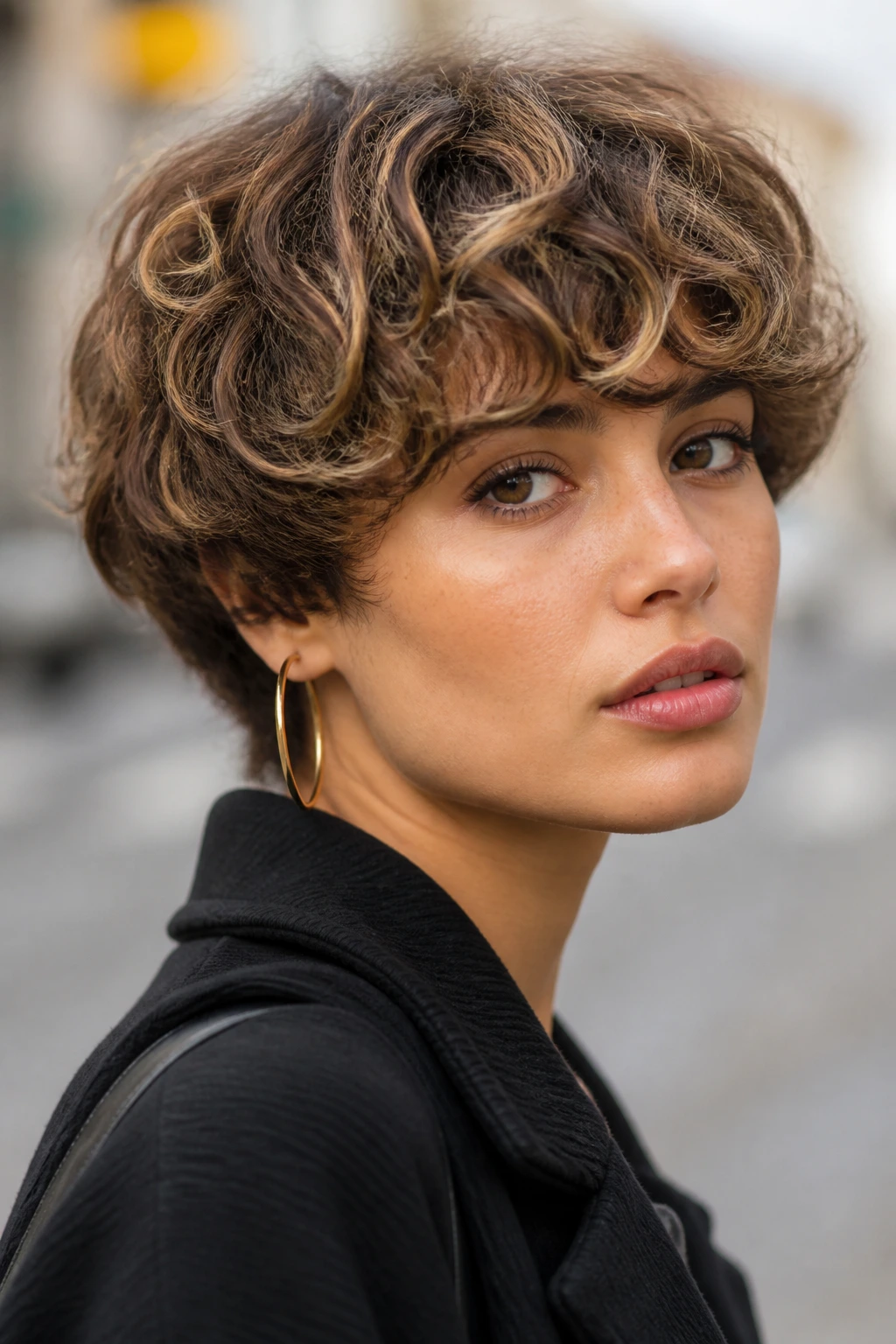 Rounded mushroom cut with dimensional babylights on a real person