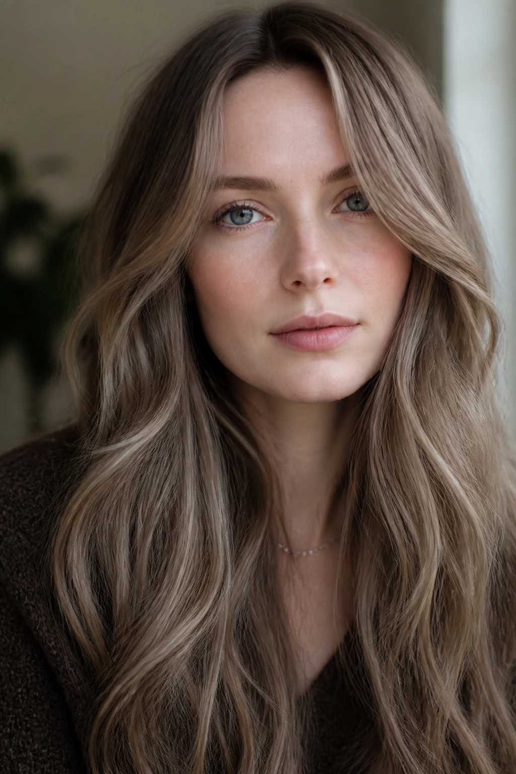 Close-up of a real person with mushroom taupe brown-blonde shade.