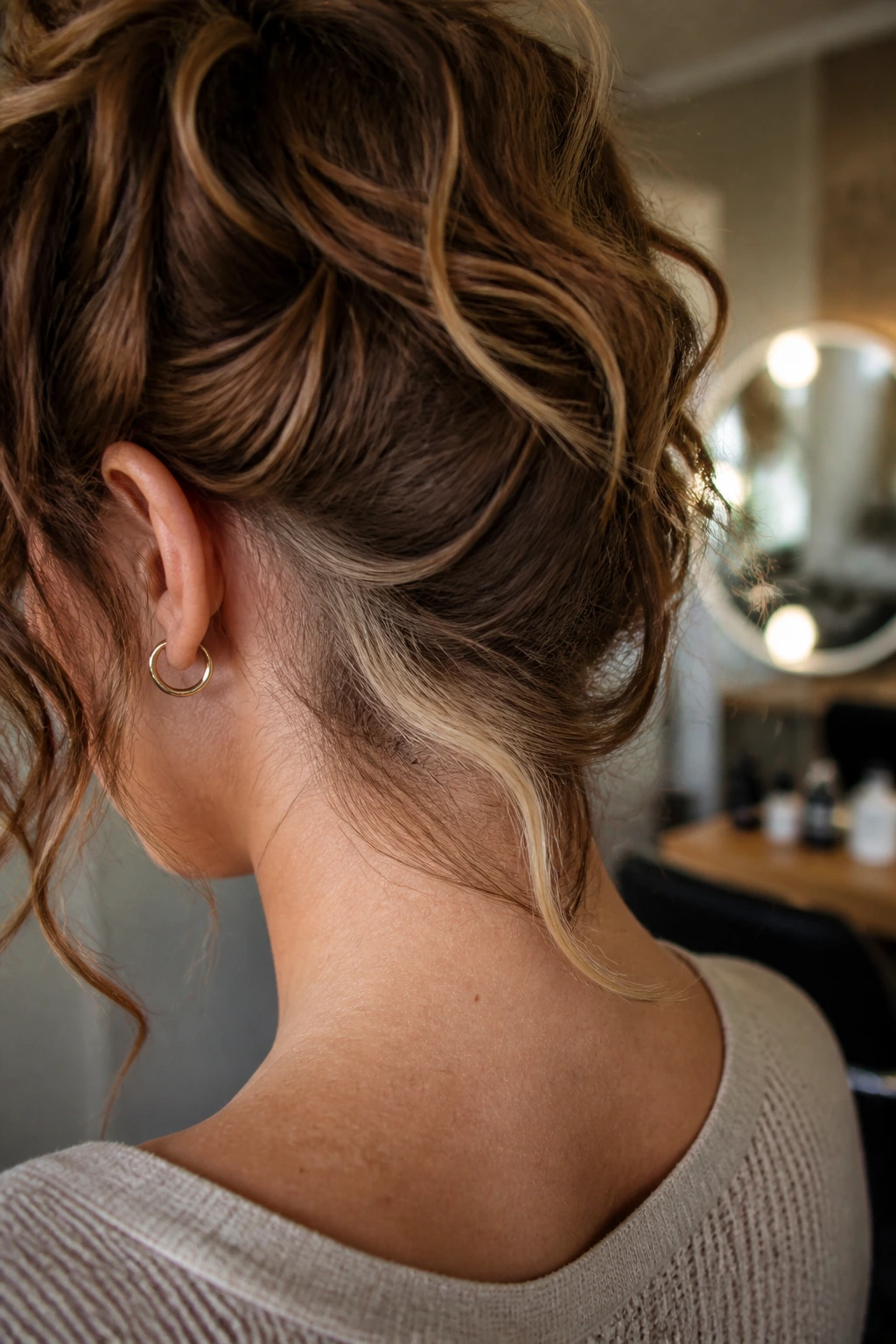 Back of head close-up showing nape peekaboo light on a real person