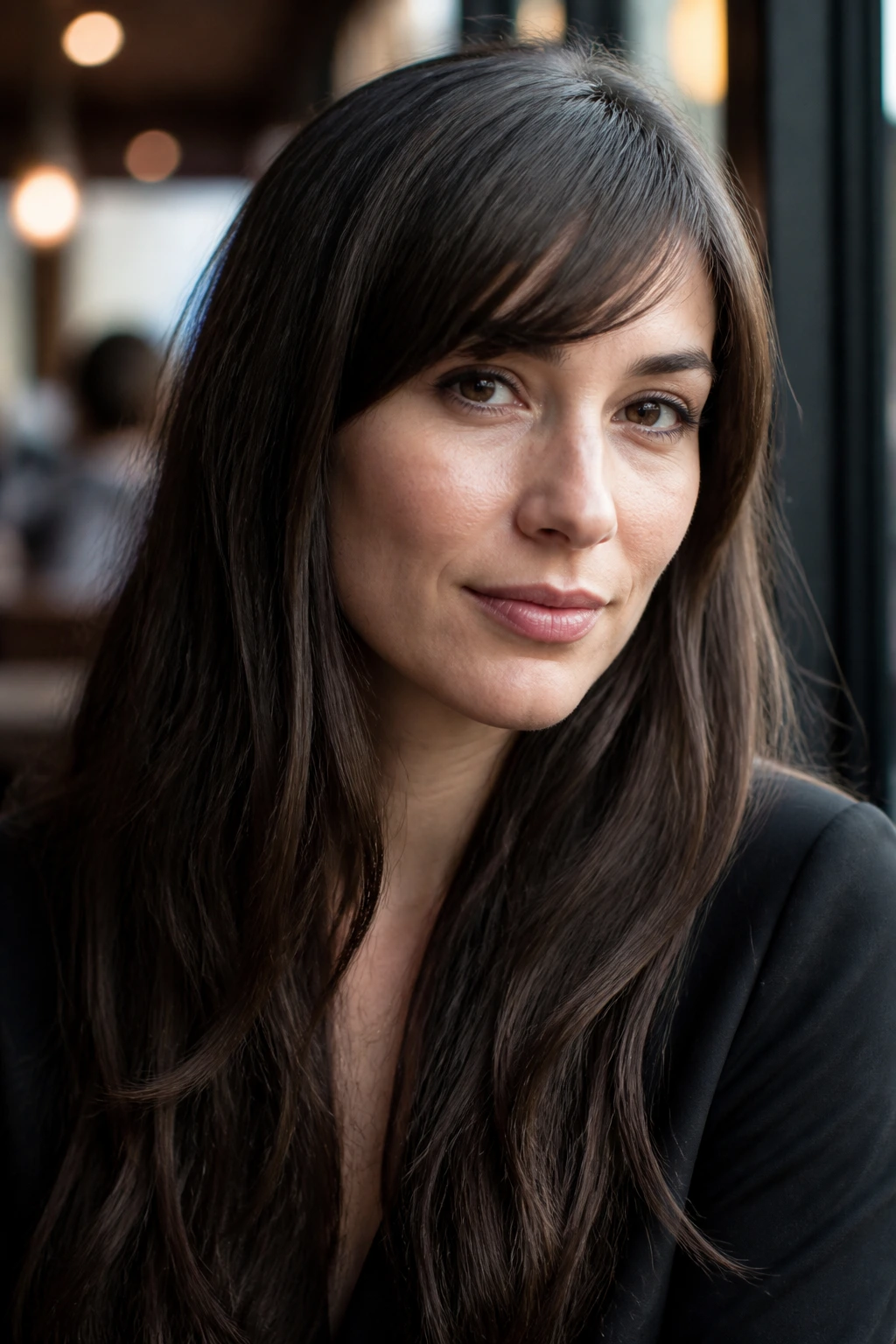 Portrait of a woman with minimalist narrow sweep fringe