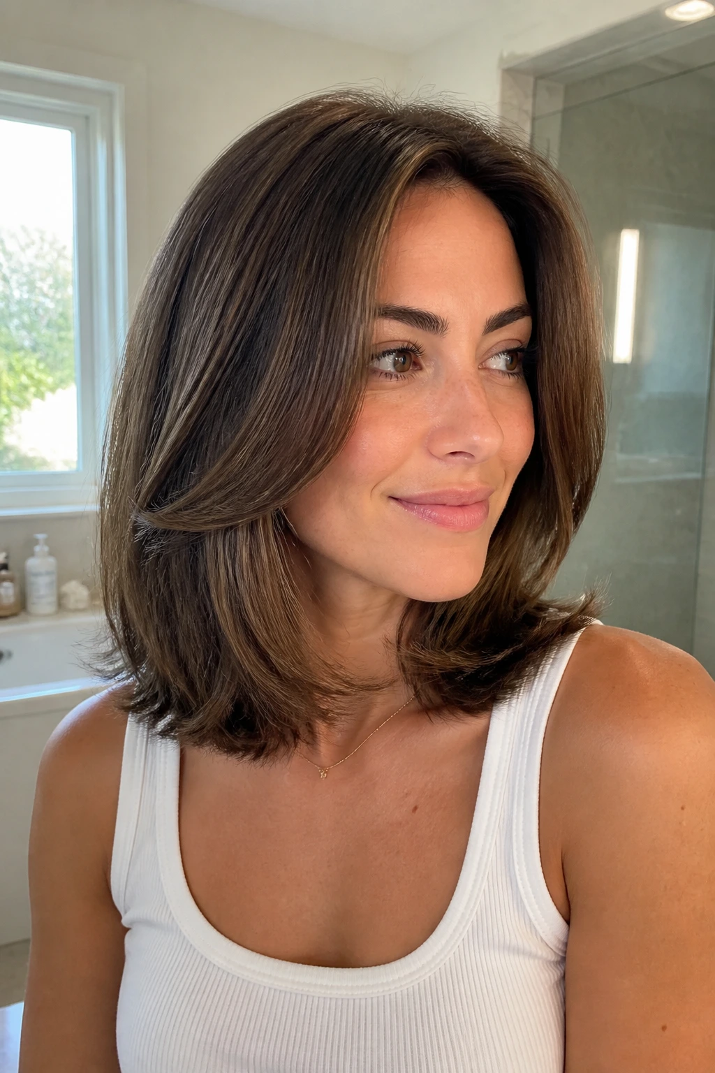 Real woman with a natural blowout that holds shape without stiffness
