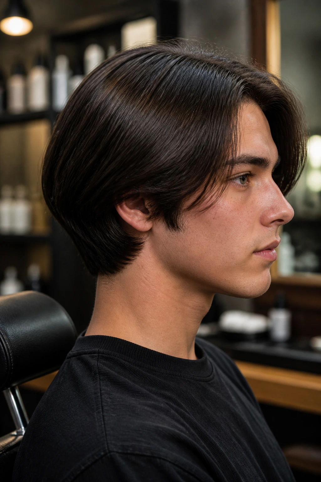 Close-up of real person with neck-grazing pageboy and clean nape