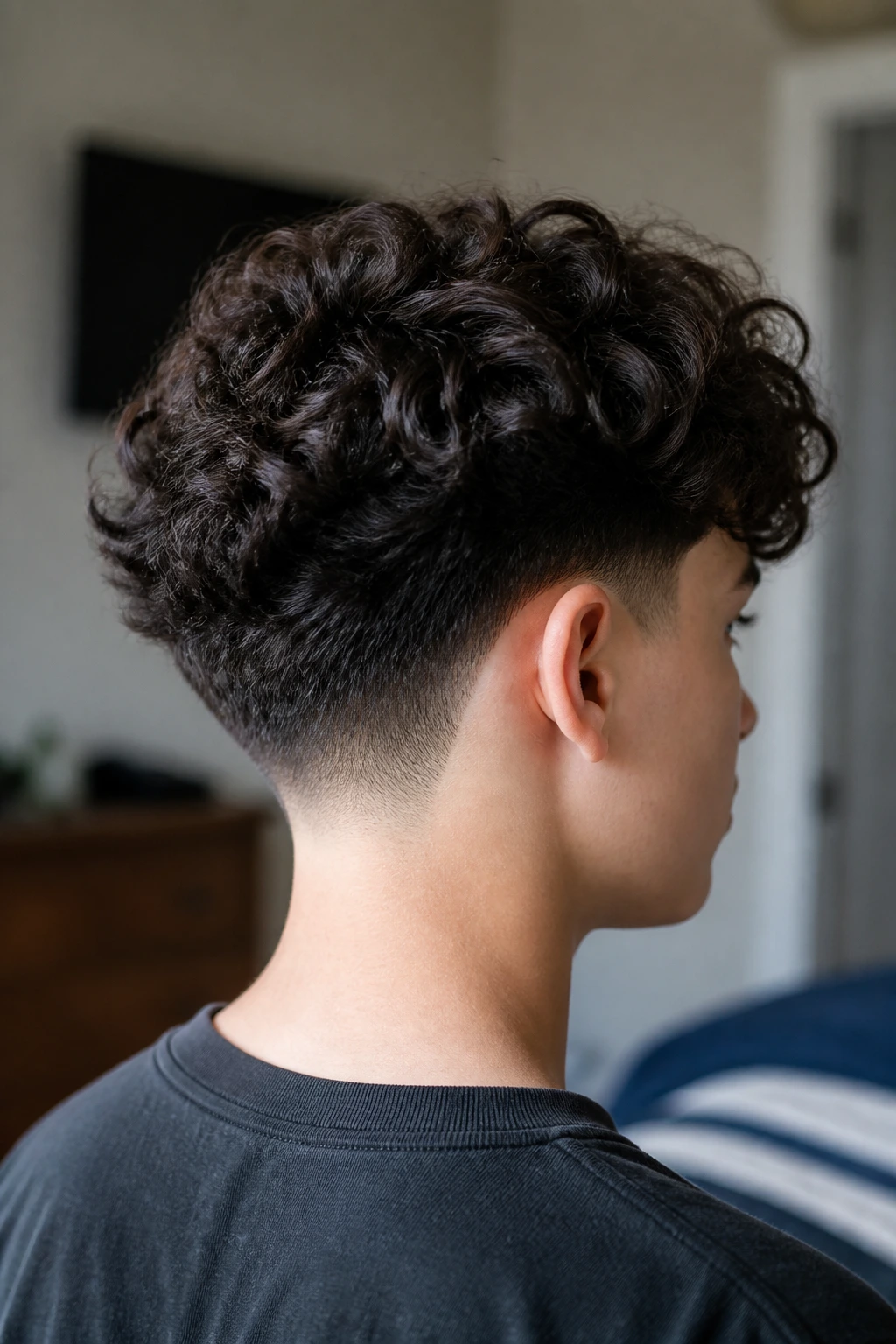 Medium close-up of boy with longer crown and clean neck taper