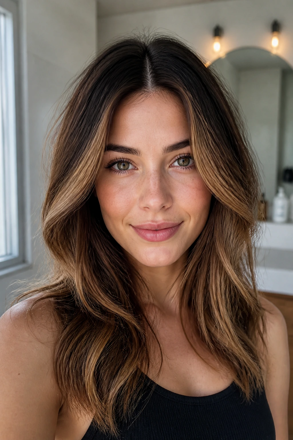 Portrait of neutral brown with caramel halo around the hairline