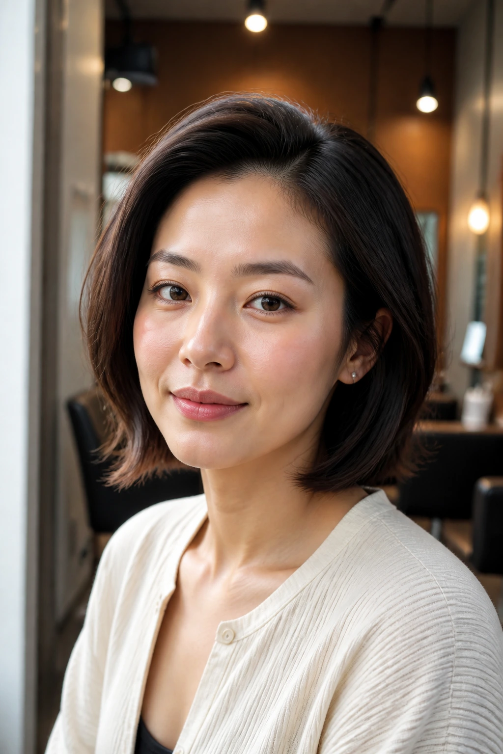 Close-up portrait showing a clean forehead with no bangs