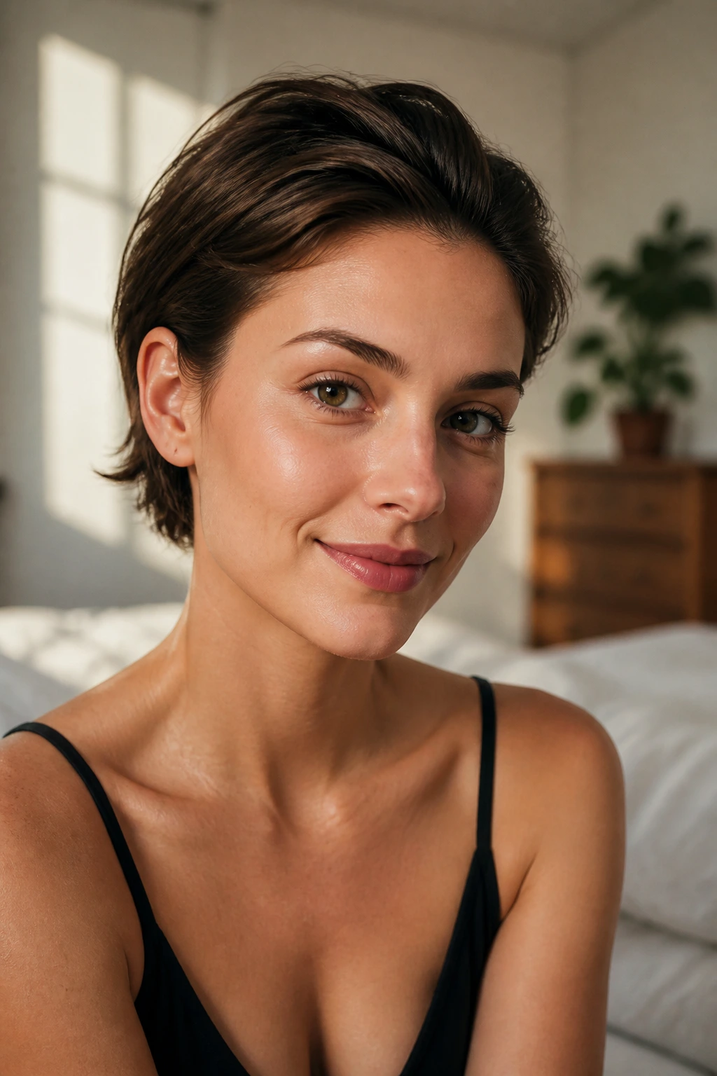 Real person with no-part tuck-and-go hairstyle