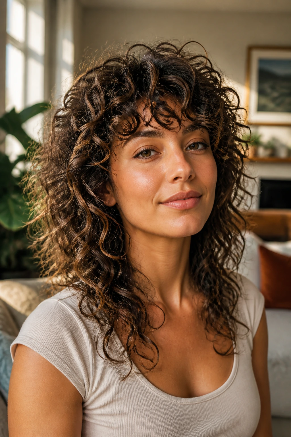 Close-up of a real person with an octopus haircut showing crown lift and beachy waves