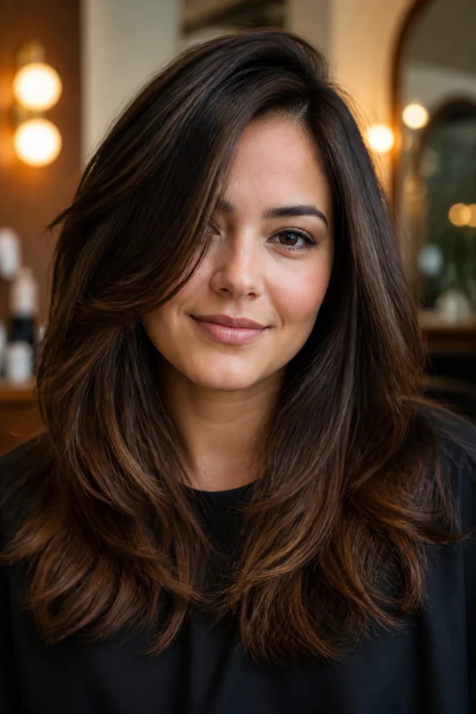 22 Medium Long Layers for Round Faces with Thick Hair