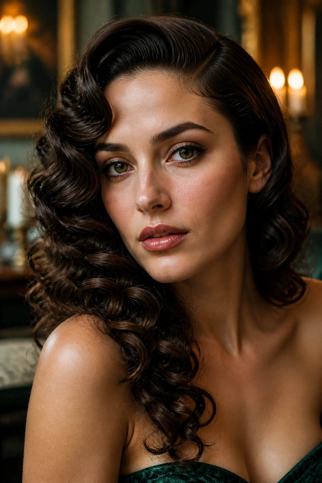 Portrait of a real person with an old-Hollywood side set on curls