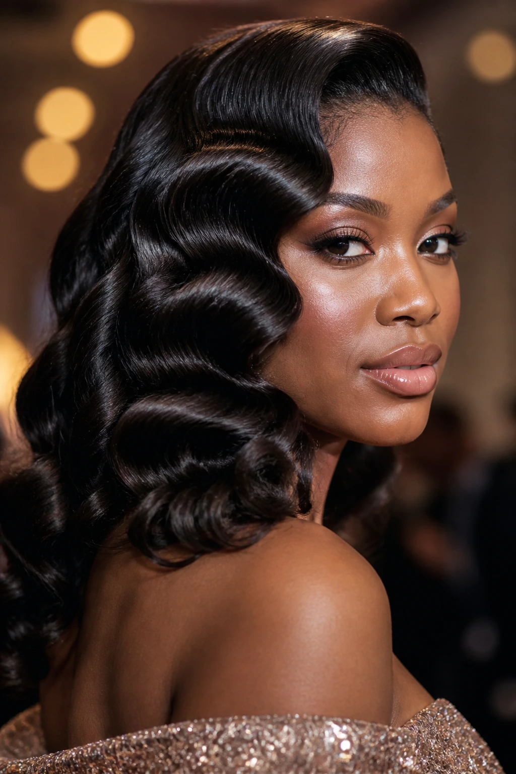 Portrait of a woman with glam old-Hollywood waves