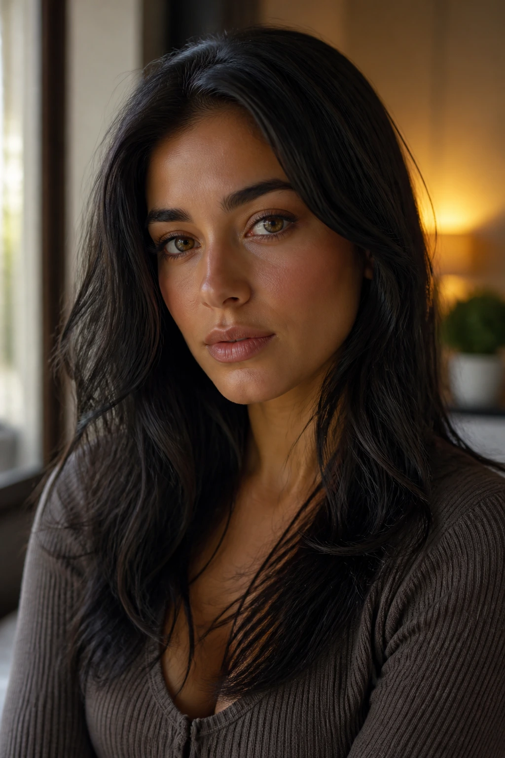 Close-up of olive skin showing warm and cool undertones under split daylight