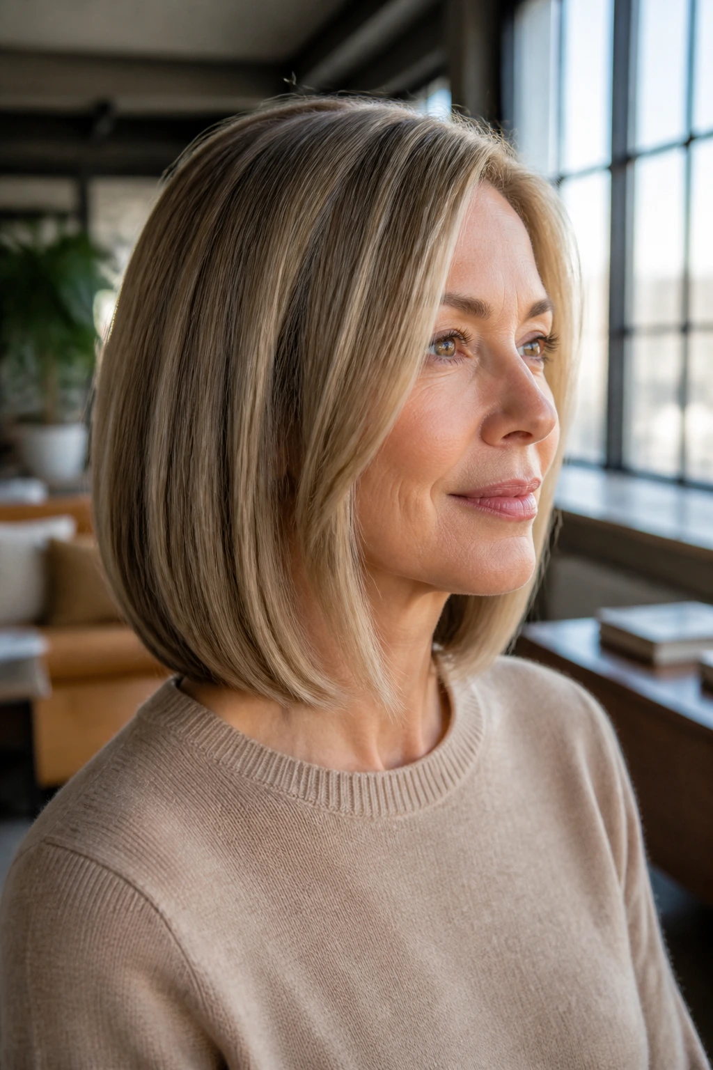 One-length lob with hidden underlayers on real woman