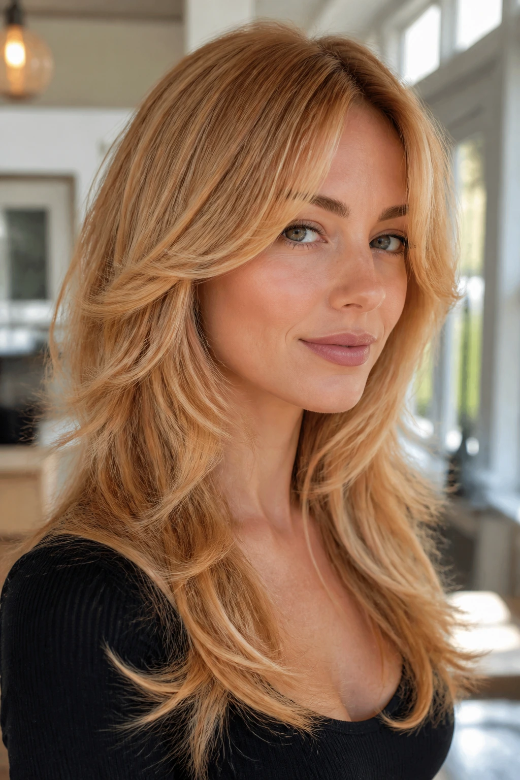Close-up of oval-slimming shag with cheekbone lift on a real woman