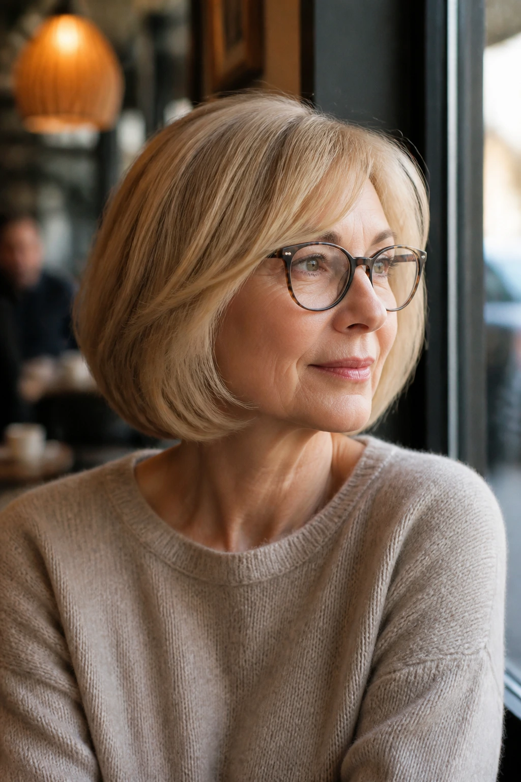 Real woman with soft pageboy bob and rounded under ends.