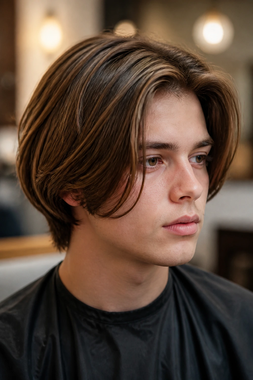 Portrait showing a pageboy variation with extended face-framing layers on a real person