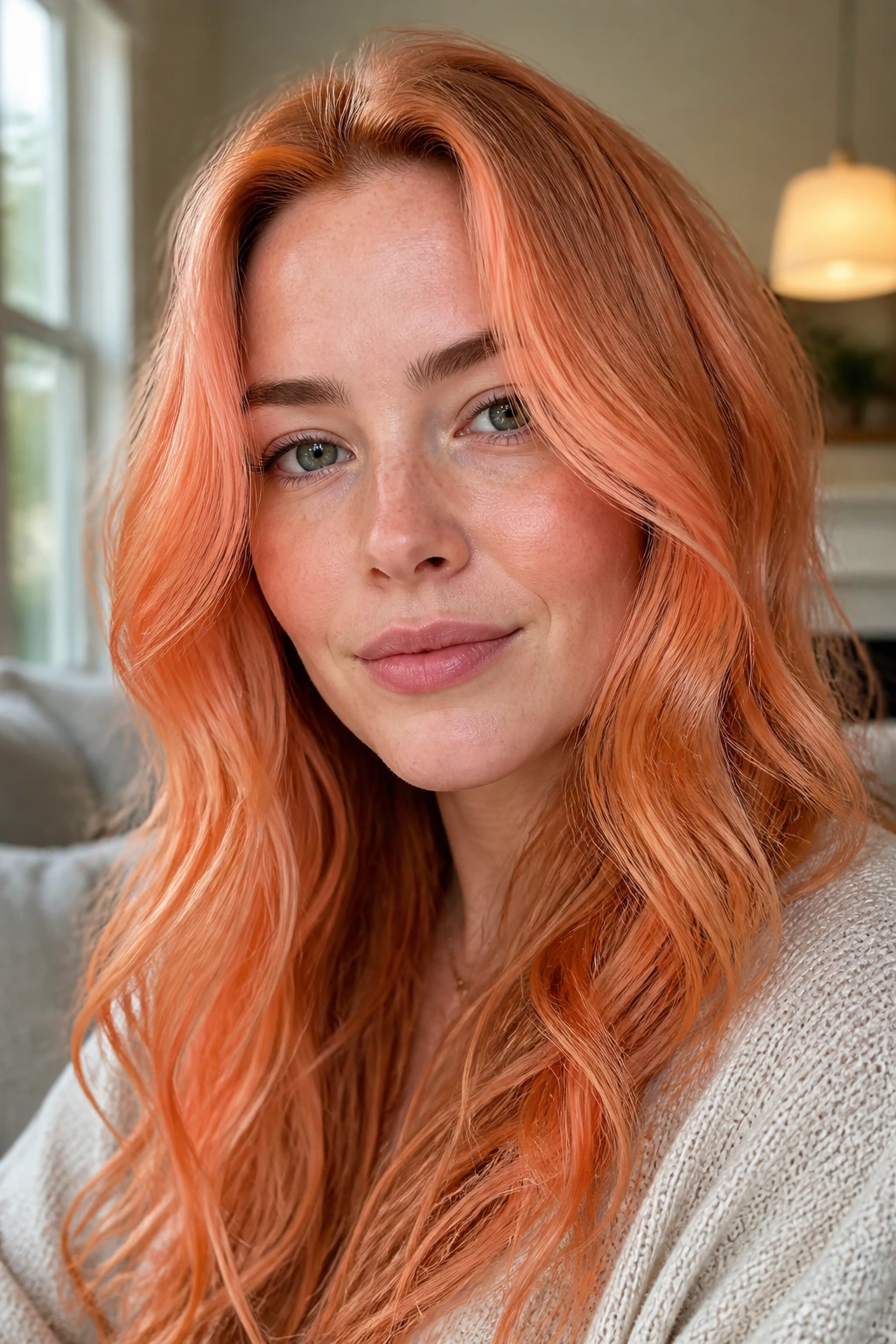 Close-up portrait of papaya shades on a cool undertone complexion