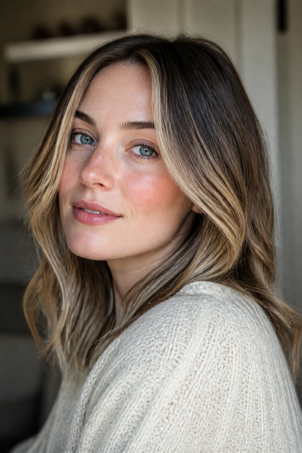 Portrait showing partial highlights around the face on pale skin