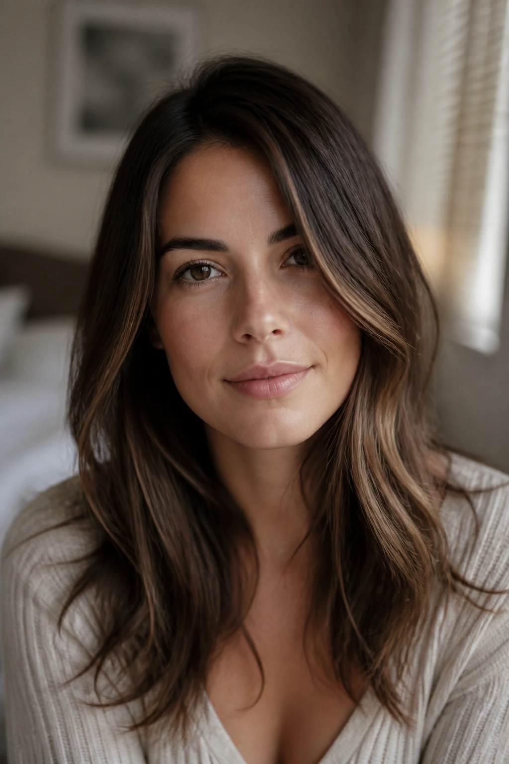 Portrait of a woman with subtle part and gentle bend in hair