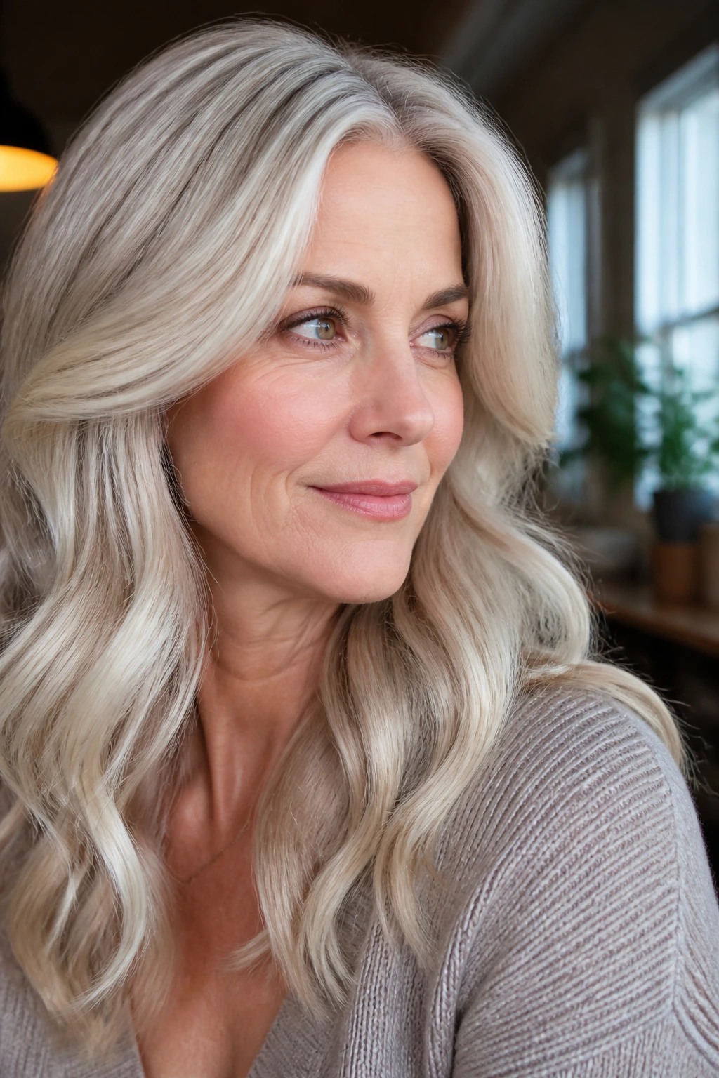 Hair with pearl blonde gloss on a real person.