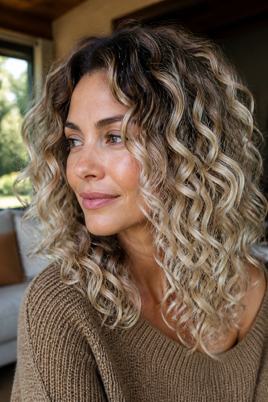 Close-up of a real person with rooted babylights and pearl ends.
