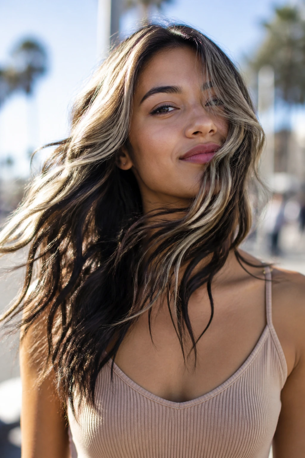 Portrait showing peekaboo underlights visible in motion