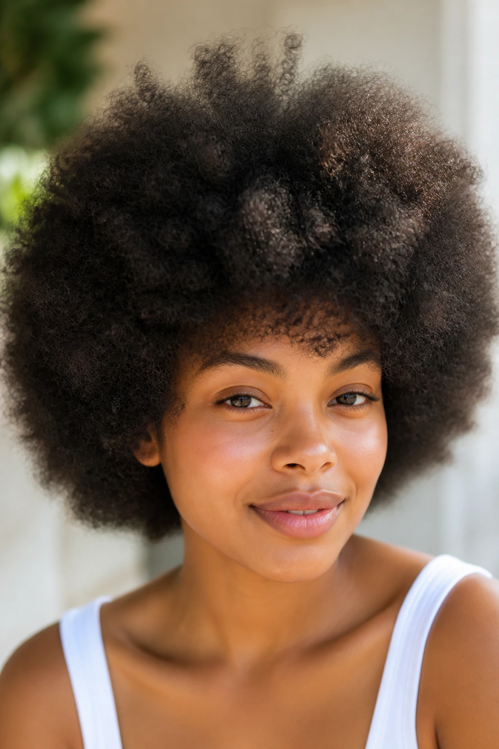 Real person with a fluffy picked Afro showing lifted roots and defined curls.