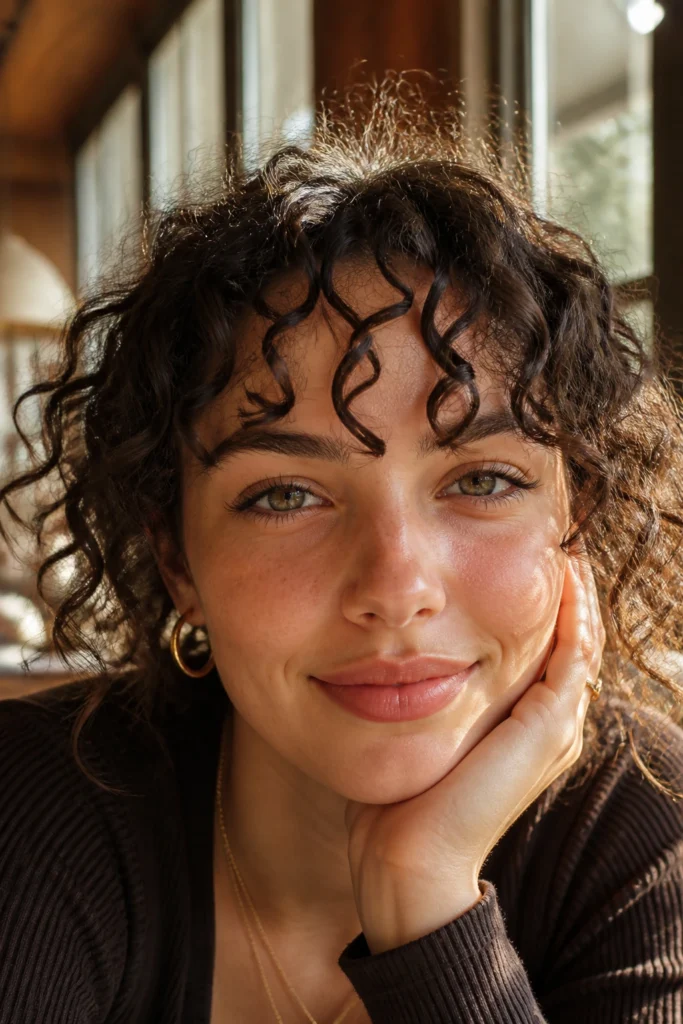 22 Short Fringe for Curly Hair and Square Faces