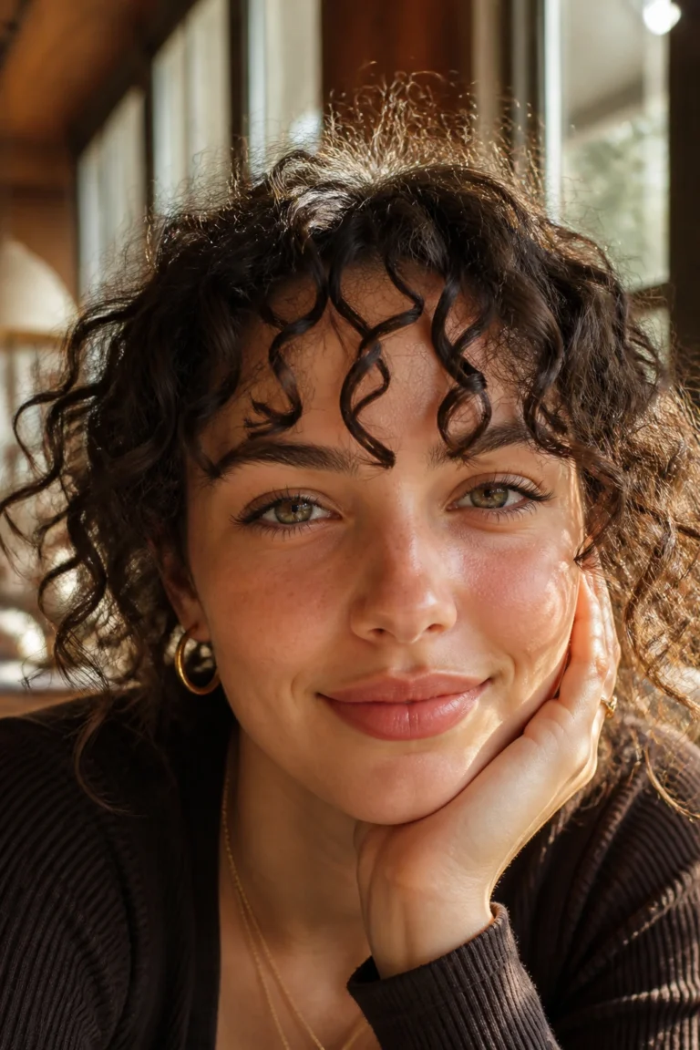 22 Short Fringe for Curly Hair and Square Faces