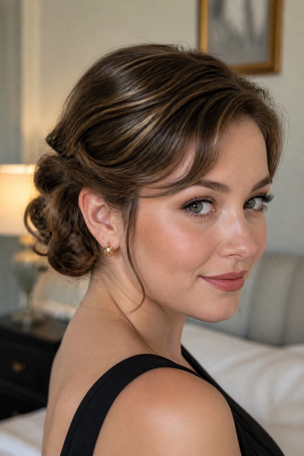 Portrait of a woman with pinned waves and a tucked faux bob
