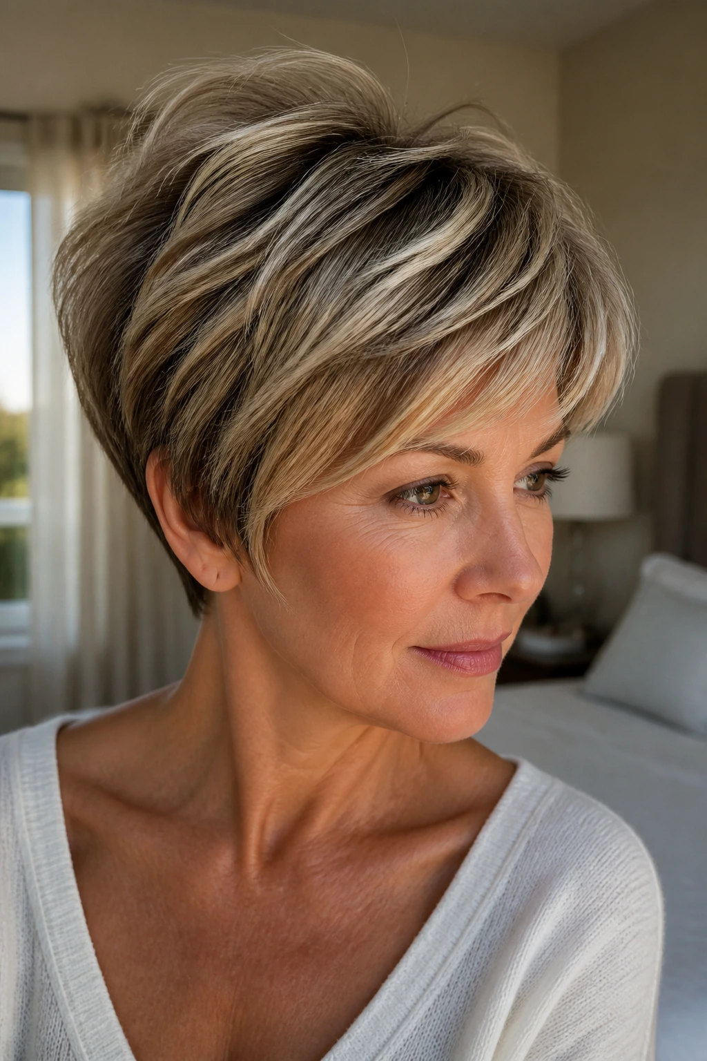 Close-up portrait of a real woman with Soft Pixie Bob and frosted crown