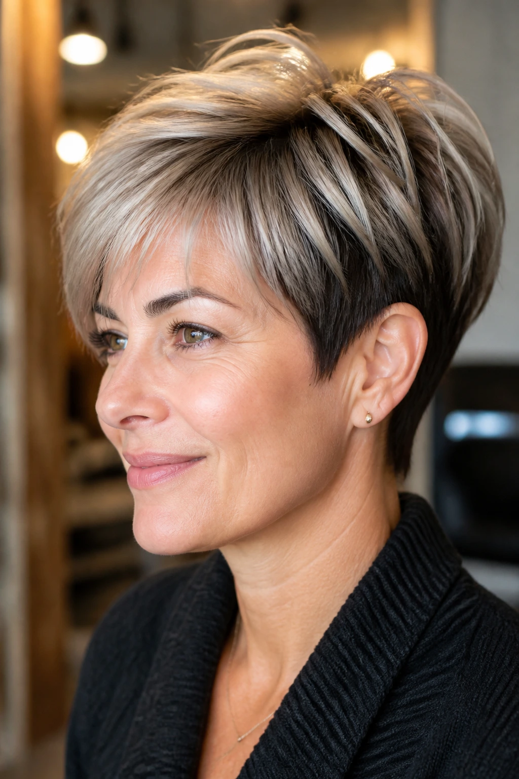 Pixie-bob with frosting platinum highlights on crown and sides