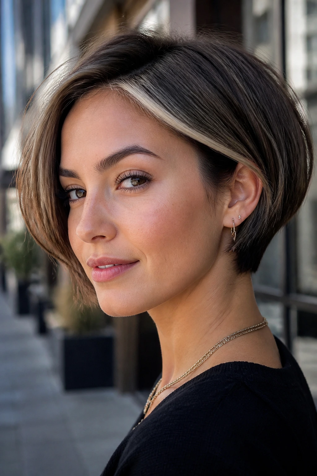 Portrait of a person with pixie-bob hybrid and bright hairline strip